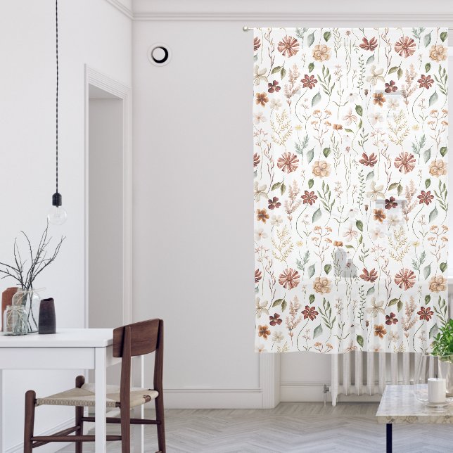Watercolor Autumn Wildflower Garden Floral Pattern Sheer Curtains (Living Room)
