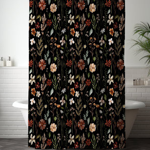 Watercolor Autumn Wildflower Garden Floral Pattern Shower Curtain
