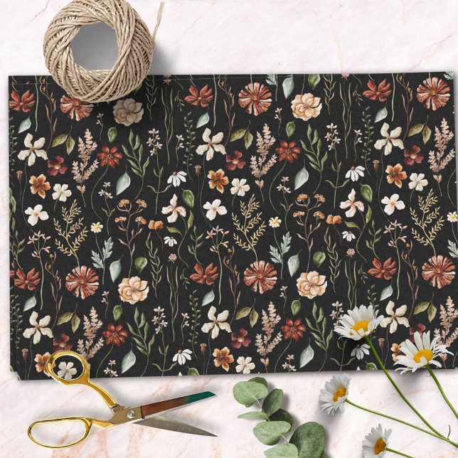 Watercolor Autumn Wildflower Garden Floral Pattern Tissue Paper (In situ)