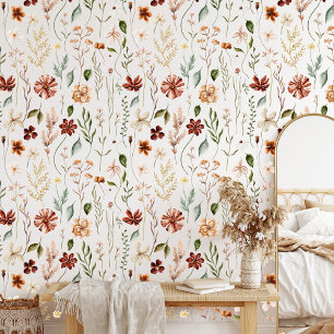 Watercolor Autumn Wildflower Garden Floral Pattern Wallpaper