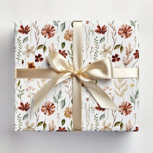 Watercolor Autumn Wildflower Garden Floral Pattern Wrapping Paper