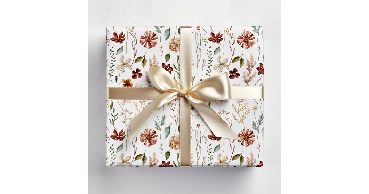 Watercolor Autumn Wildflower Garden Floral Pattern Wrapping Paper | Zazzle
