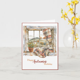 Watercolor Autumn Window Birthday Card
