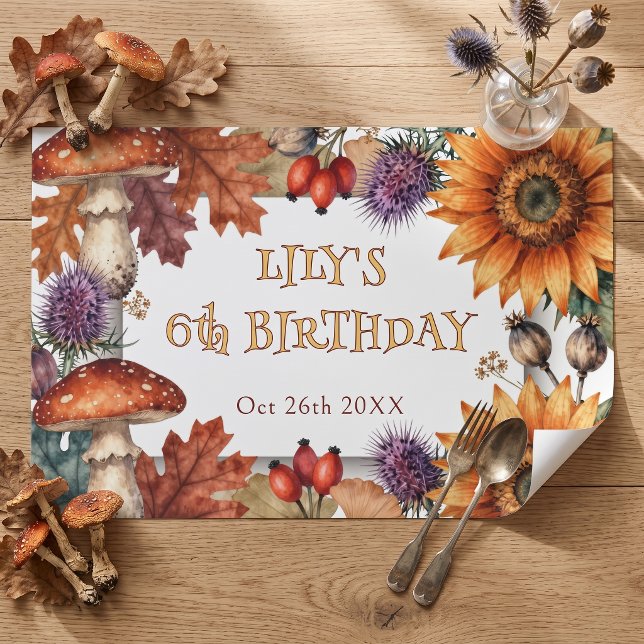 Watercolor Autumn Woodland Birthday Paper Placemat (Creator Uploaded)