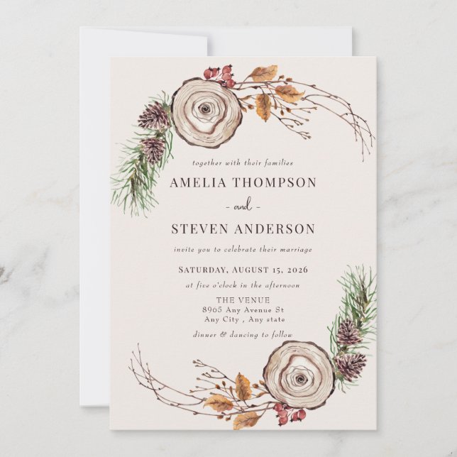Watercolor Autumn | Woodland Wedding Invitation (Front)