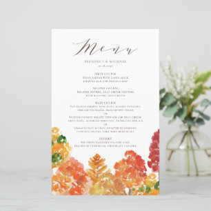Watercolor Autumn Woodlands Fall Wedding Menu Card