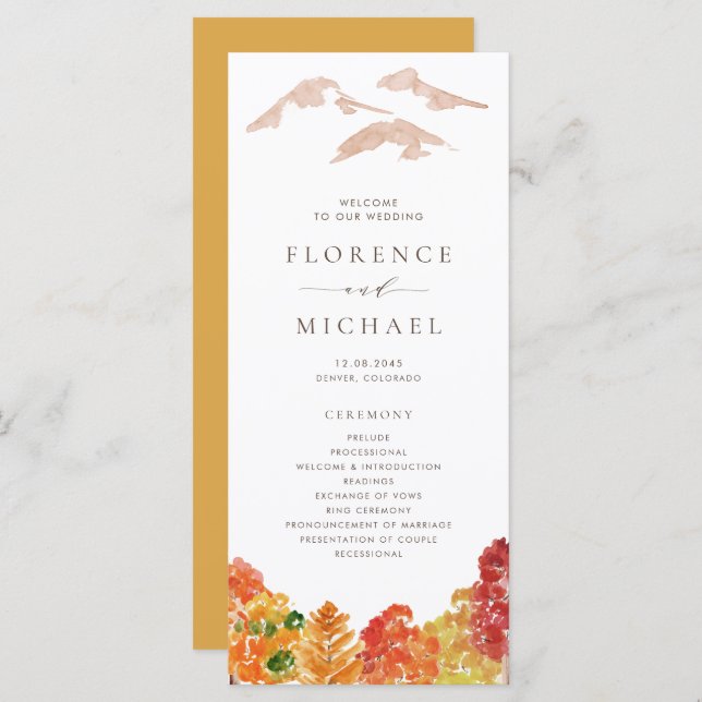 Watercolor Autumn Woodlands Fall Wedding Program (Front/Back)