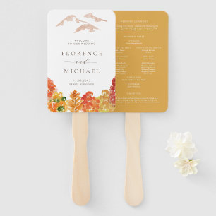 Watercolor Autumn Woodlands Fall Wedding Program Hand Fan