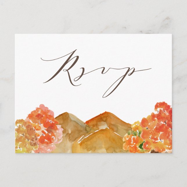 Watercolor Autumn Woodlands Fall Wedding RSVP Postcard (Front)