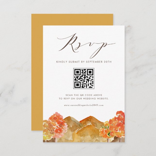 Watercolor Autumn Woodlands Wedding QR Code RSVP (Front/Back)