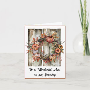 Watercolor Autumn Wreath Birthday Card for Aunt