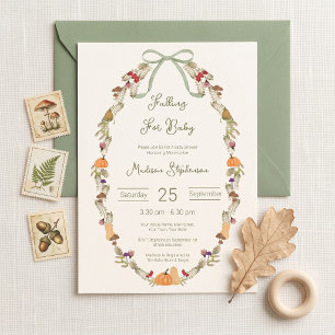 Watercolor Autumn Wreath Falling for Baby Shower Invitation