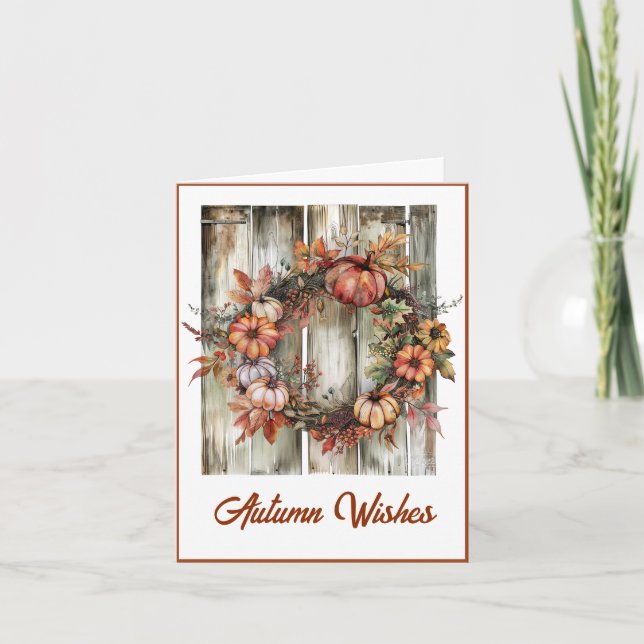 Watercolor Autumn Wreath Greeting Card (Front)