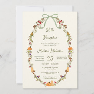 Watercolor Autumn Wreath Hello Pumpkin Baby Shower Invitation
