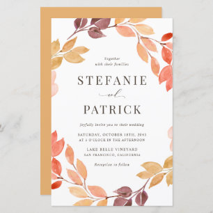 Watercolor Autumn Wreath Wedding Invitation