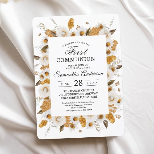 Watercolor Autumn Yellow  White Floral Frame Invitation