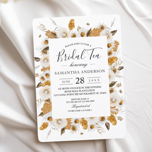 Watercolor Autumn Yellow  White Floral Frame Invitation