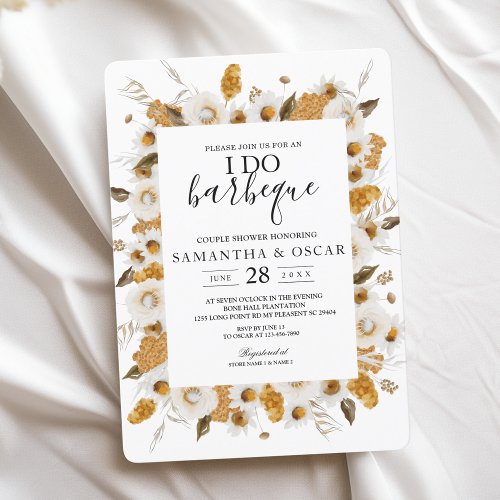 Watercolor Autumn Yellow  White Floral Frame Invitation