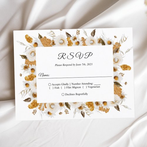 Watercolor Autumn Yellow  White Floral Frame Invitation Postcard