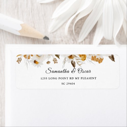 Watercolor Autumn Yellow  White Floral Frame Label