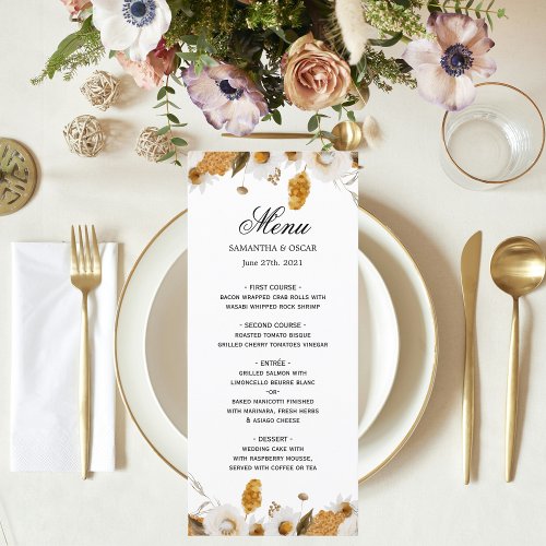 Watercolor Autumn Yellow  White Floral Frame Menu