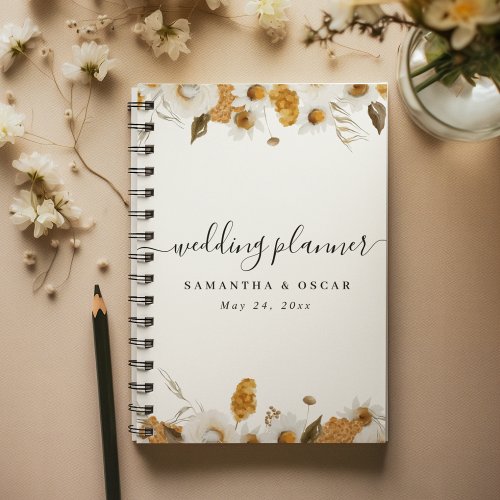 Watercolor Autumn Yellow  White Floral Frame Planner