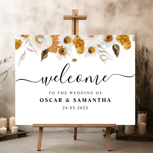 Watercolor Autumn Yellow  White Floral Frame Sign