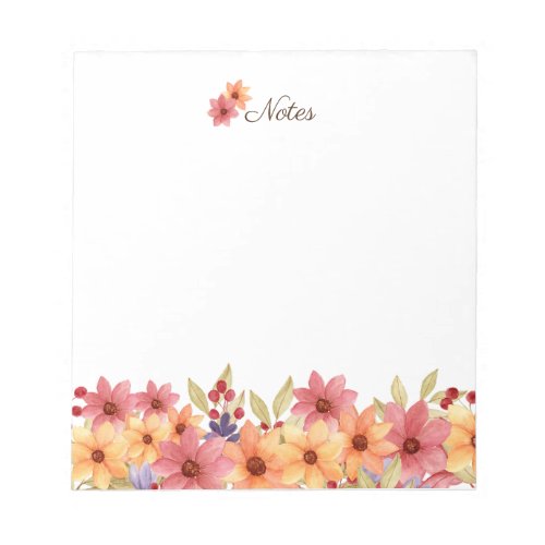 Watercolor Autums Blooms Fall Custom Notepad