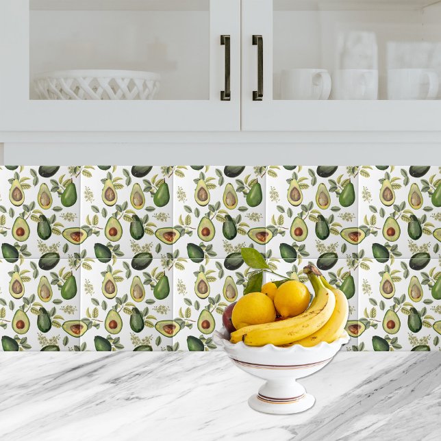Watercolor Avocado Botanical Pattern Ceramic Tile (Watercolor Avocado Botanical Pattern Ceramic Tile)
