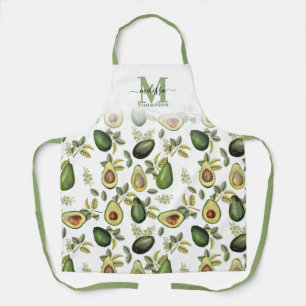 Watercolor Avocado Botanical Pattern Monogrammed Apron