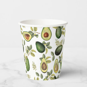 Watercolor Avocado Botanical Pattern Paper Cups