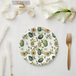 Watercolor Avocado Botanical Pattern Paper Plates
