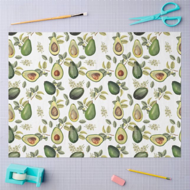 Watercolor Avocado Botanical Pattern Tissue Paper (Craft)