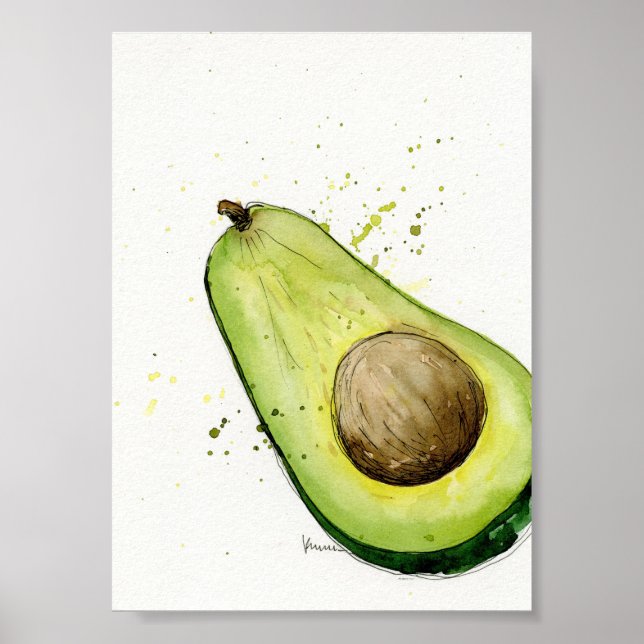 Watercolor Avocado kitchen art Poster (Front)