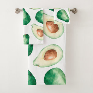 Watercolor Avocado Pattern Bath Towel Set