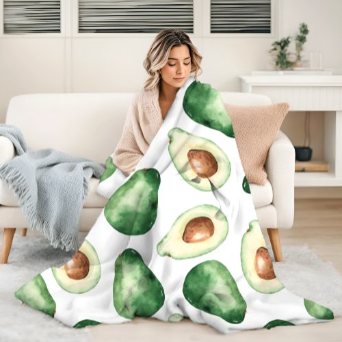 Watercolor Avocado Pattern Fleece Blanket