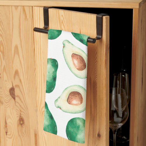 Watercolor Avocado Pattern Kitchen Towel