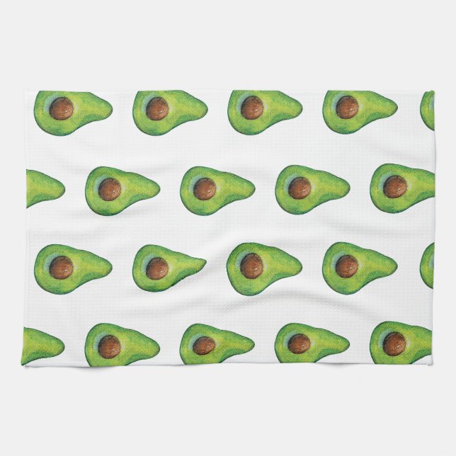 Watercolor Avocado Pattern Kitchen Towel (Horizontal)