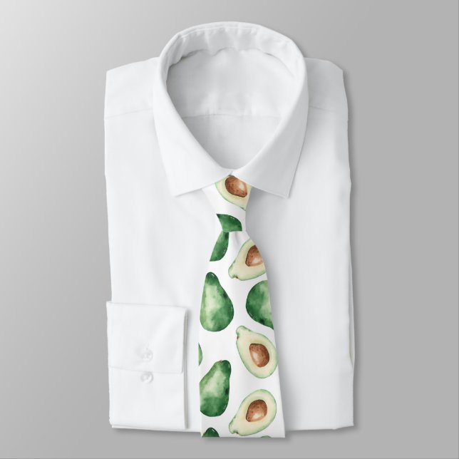 Watercolor Avocado Pattern Neck Tie (Tied)
