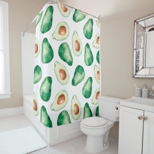Watercolor Avocado Pattern Shower Curtain