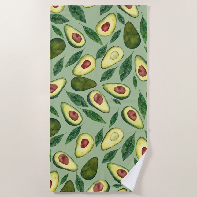 Watercolor Avocado Slices  Beach Towel (Front)