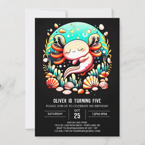 Watercolor Axolotl Elegant Birthday Invitation