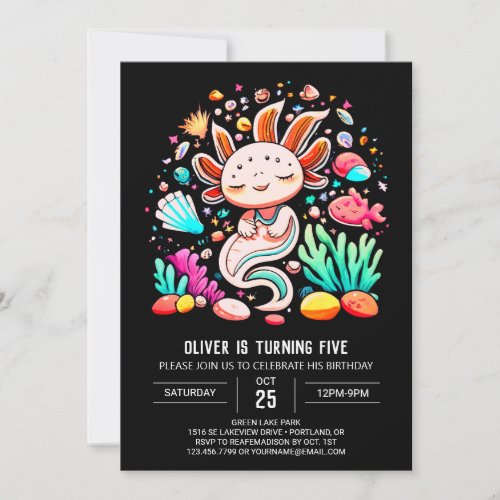 Watercolor Axolotl Pastel Birthday Invitation