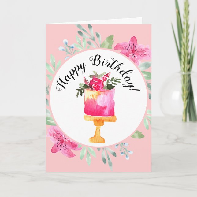 Watercolor Azalea Floral Birthday Card (Front)