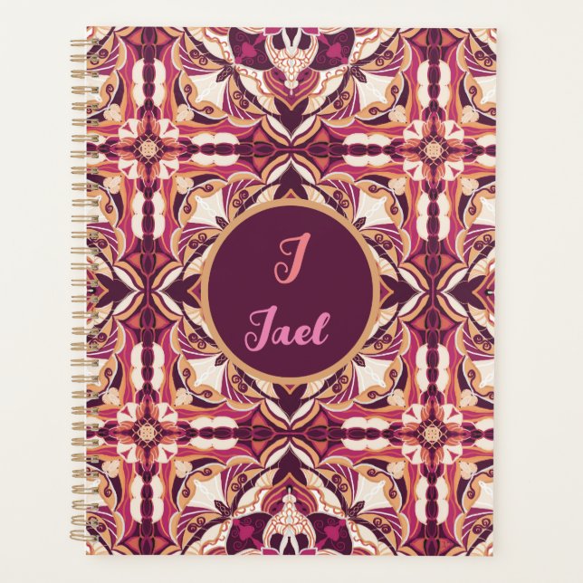 Watercolor Azulejo Red Spanish Personalized  Planner (Front)