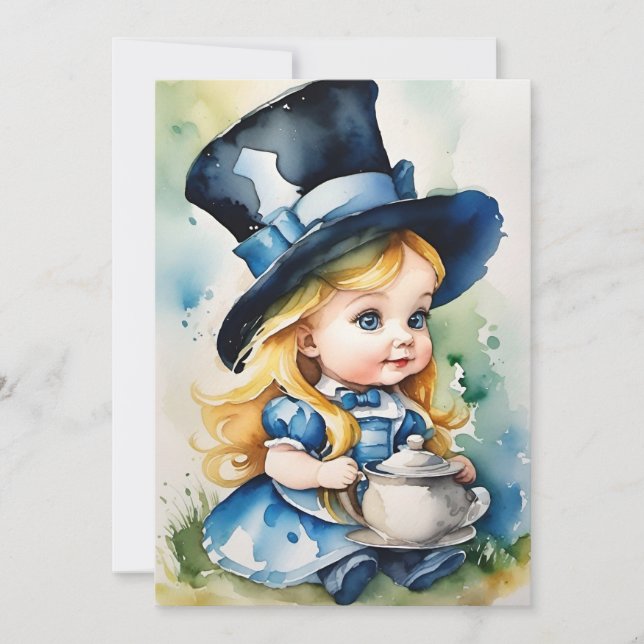 Watercolor Baby Alice in Wonderland  Holiday Card (Front)