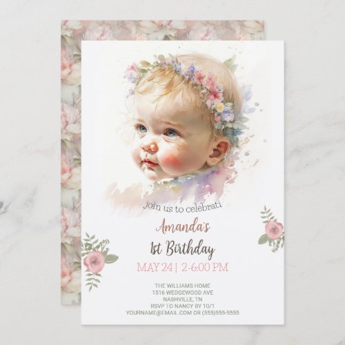 Watercolor Baby Angel Birthday Invitation