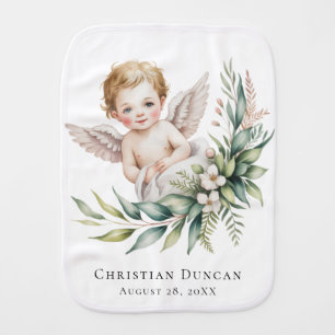 Watercolor Baby Angel Feather Wing Baptism Gift Burp Cloth