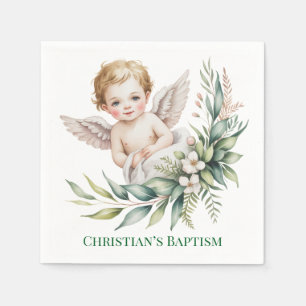 Watercolor Baby Angel Feather Wings Baptism Napkins