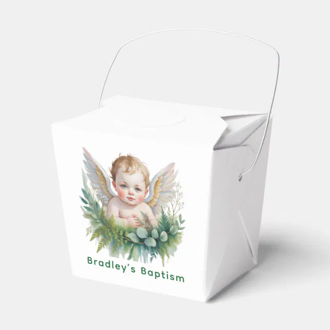 Watercolor Baby Angel With Wings Baptism Favor Boxes | Zazzle